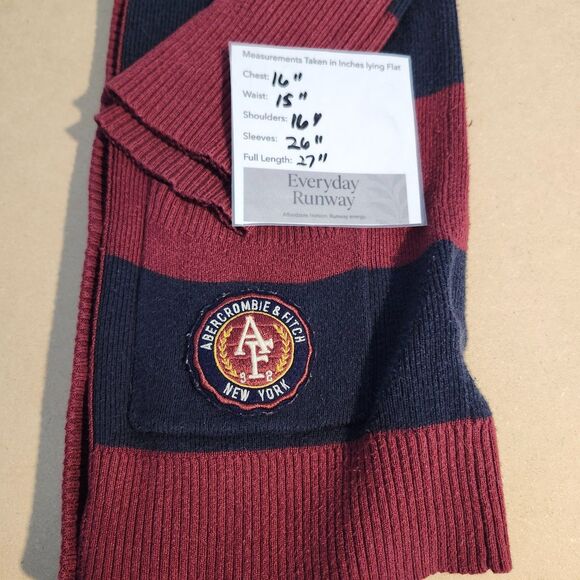 Abercrombie & Fitch Cardigan S Navy Red Stripe Logo Y2K Preppy Academia - Picture 7 of 8